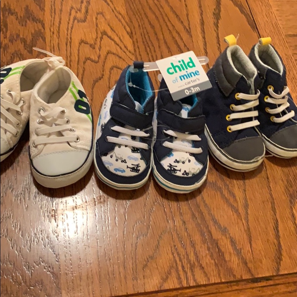 3 boy shoes one new 0-3 & two pair of 3-6